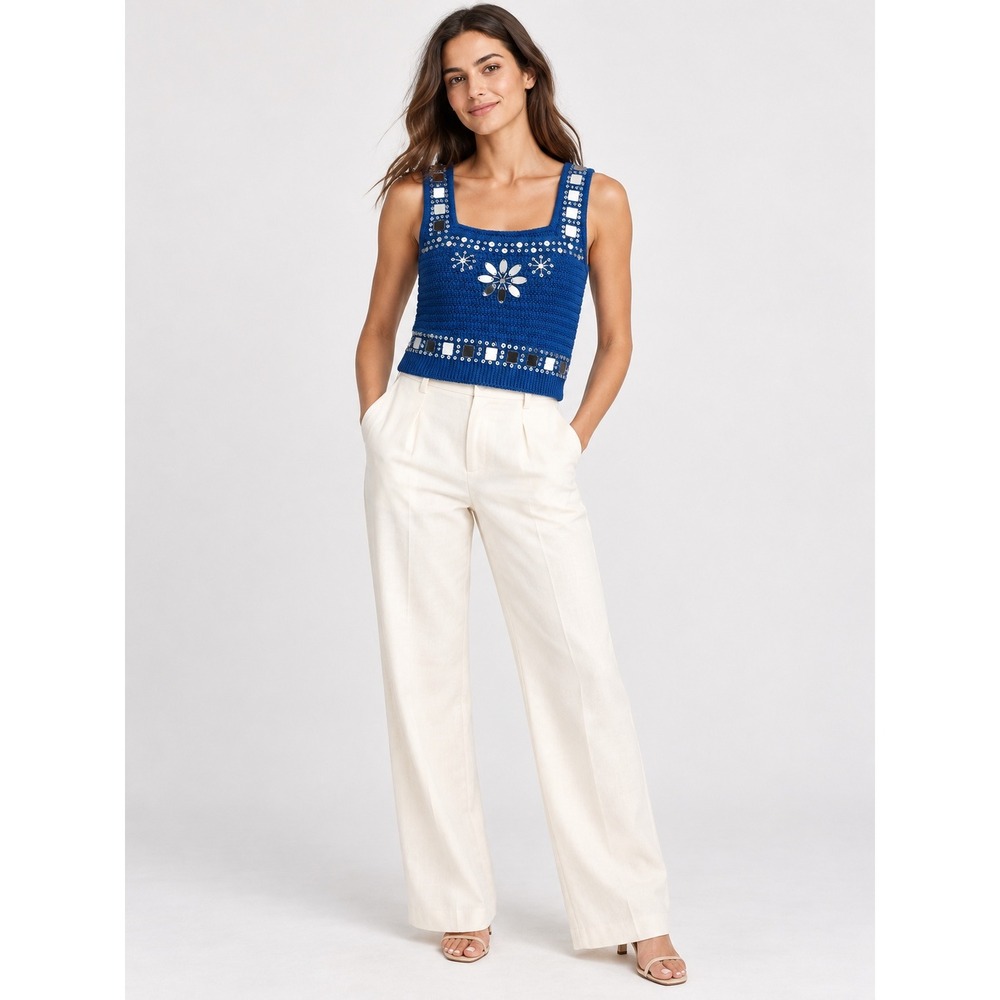 J.Crew Cobalt Blue Embellished Crochet Knit Tank NWT